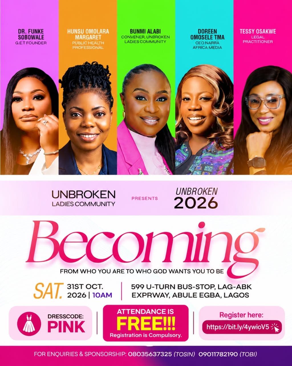 Unbroken 2026 — Becoming — From who you are to who God wants you to be flyer